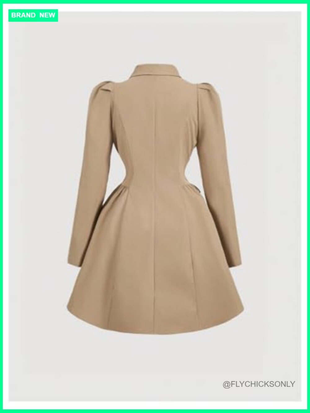 Double Breasted Trench Coat with Lapel and Puff Sleeves - Picture 2 of 5